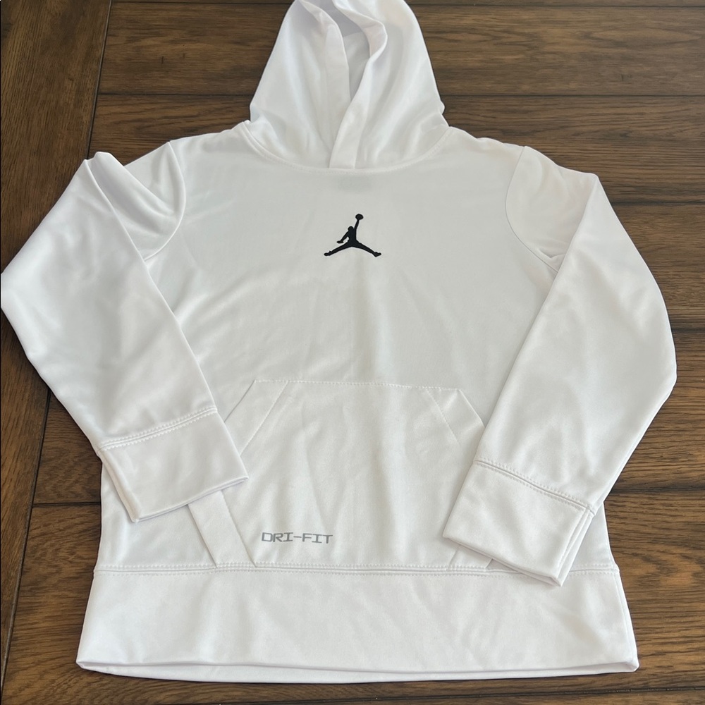 Nike Air Jordan Kids Hoodie White Dri-FIT Pullover Size 8 Youth Sweatshirt